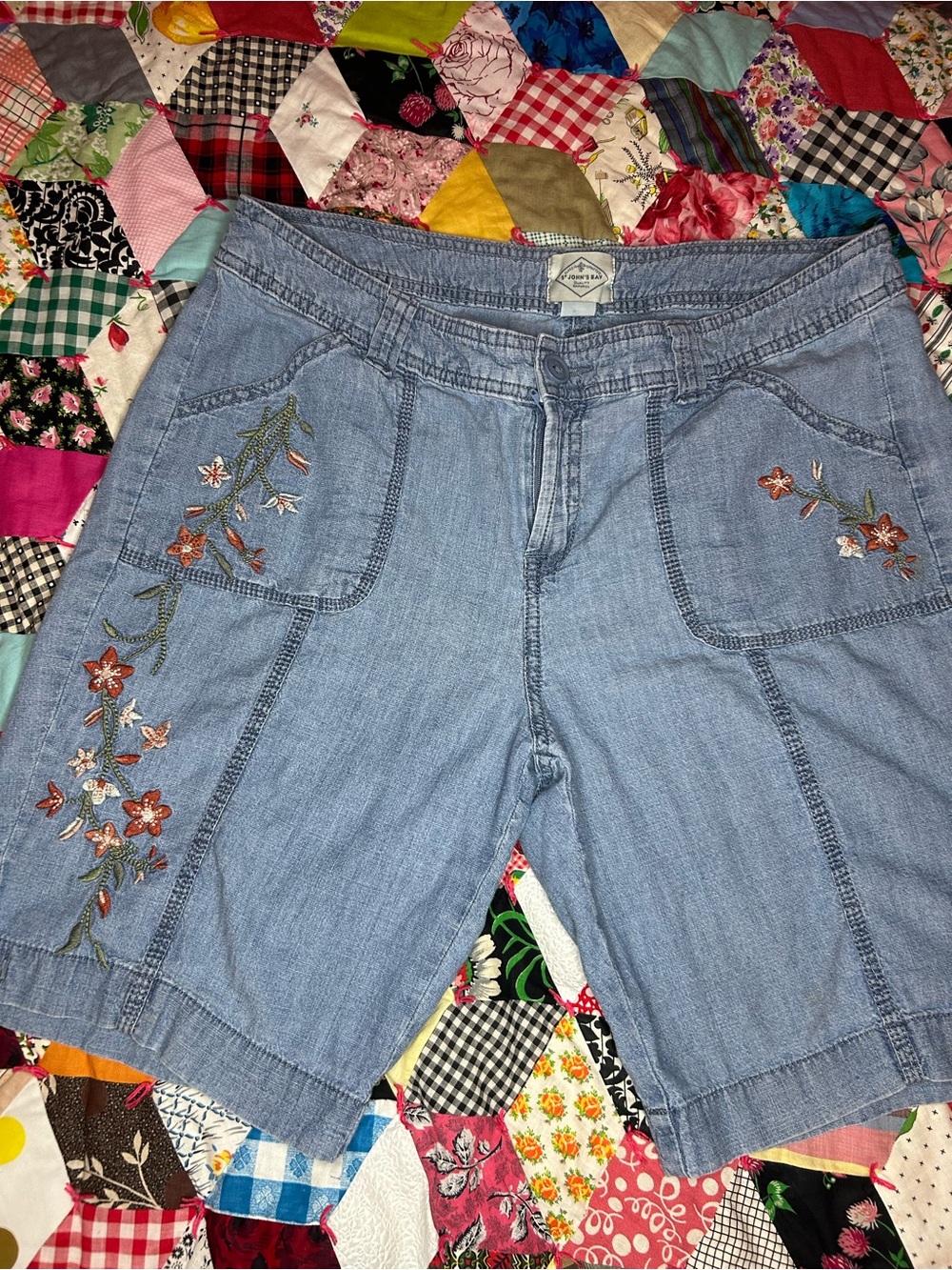 Light Blue Embroidered Denim/Chambray Shorts